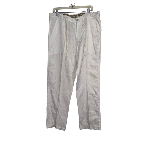Mens White Linen Drawstring Beach Pants Relax Fit By Bohio XL - Picture 2 of 16
